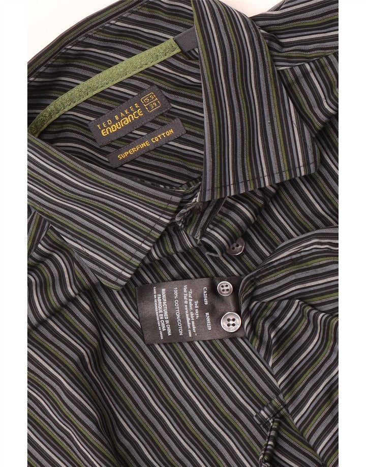 Camisa para hombre Ted Baker Talla 39 15 1/2 Algodón a rayas gris medio
