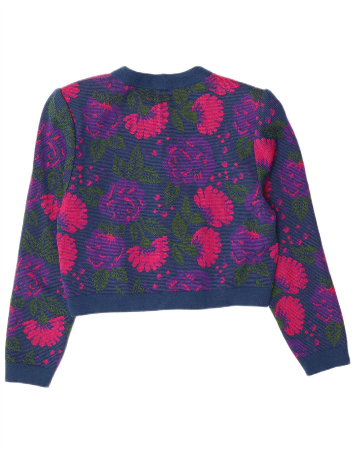 VINTAGE Conjunto de 3 piezas para mujer IT 46 Grande W26 Lana virgen floral azul marino