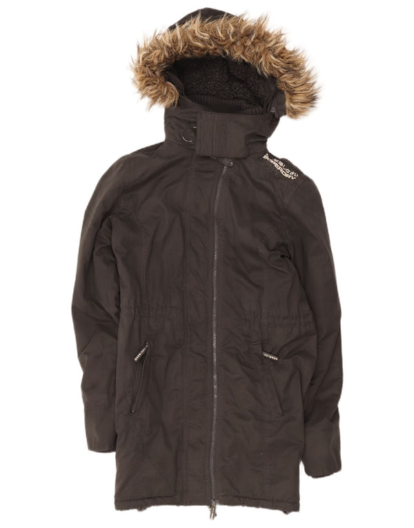 Superdry Parka Sherpa con capucha para mujer, talla 40, poliéster negro mediano