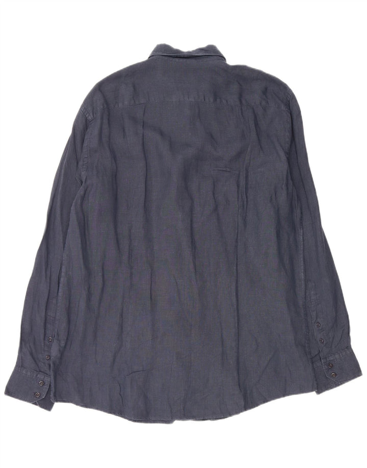 Camisa TRUSSARDI para hombre talla 43 grande lino azul marino