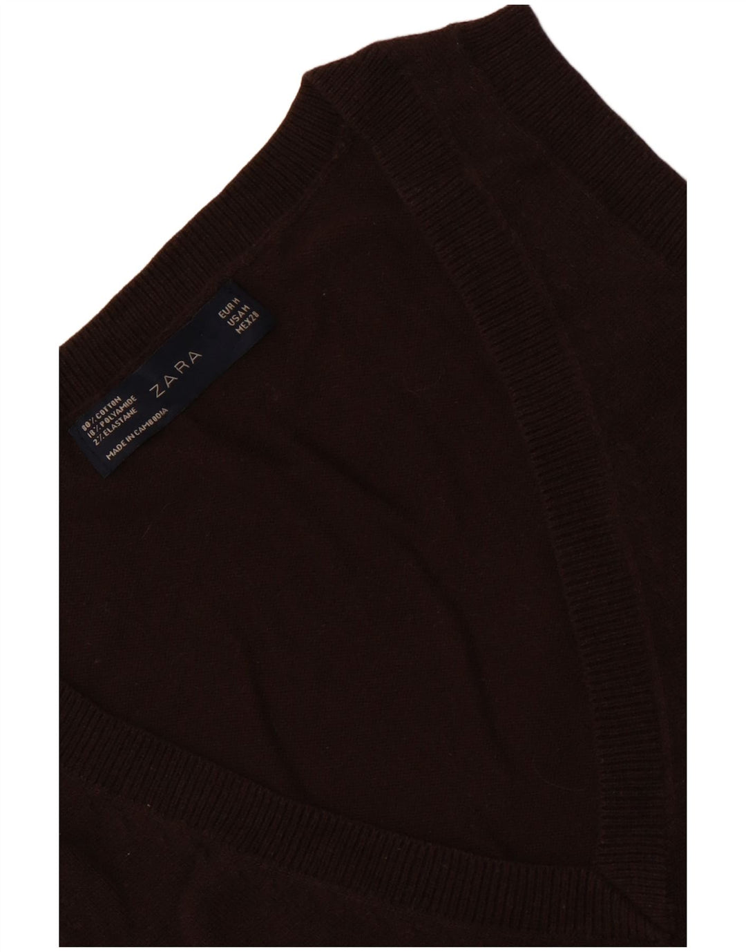 Zara Mujer Chaleco Tank Top UK 12 Algodón Marrón Medio