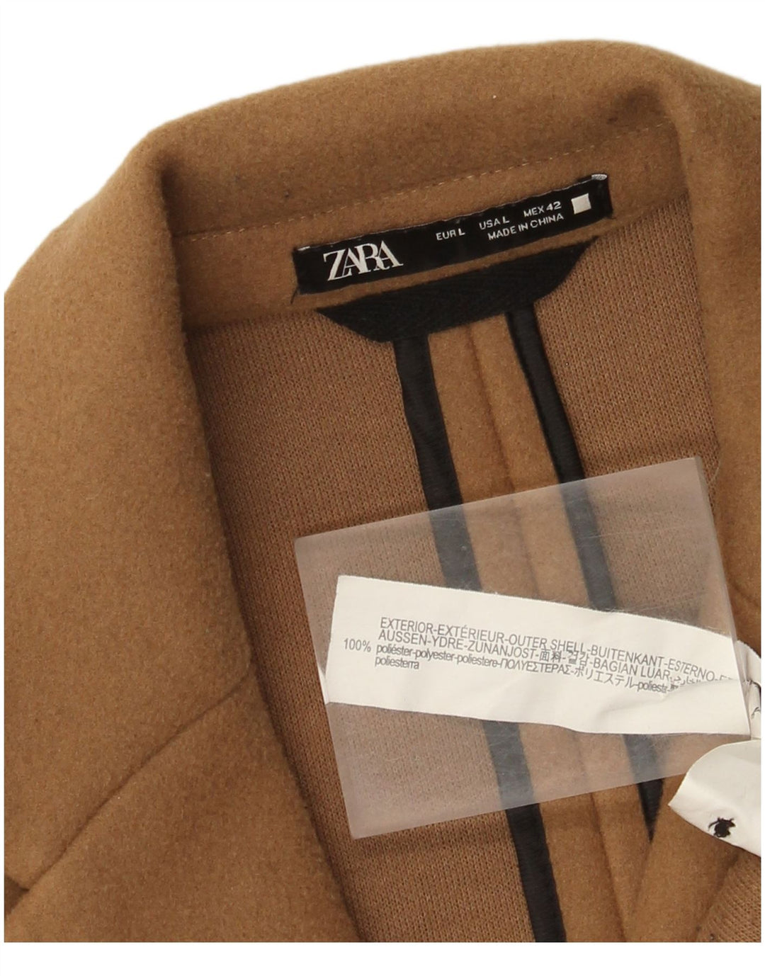 Zara Hombre Abrigo UK 40 Grande Poliéster Marrón