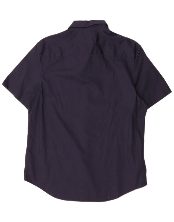 Calvin Klein Camisa Slim Fit de Manga Corta para Hombre Algodón Azul Marino Medio