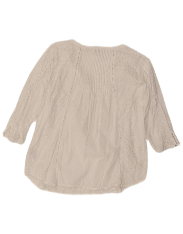 Fat Face Top para mujer manga 3/4 UK 42 Algodón floral blanco mediano