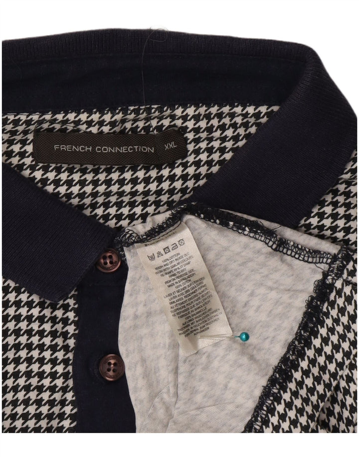 French Connection Polo para hombre 2XL Algodón de pata de gallo negro