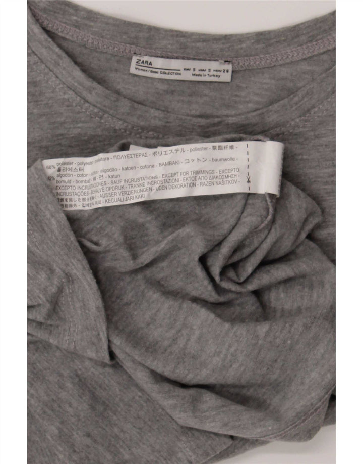 Zara Mujer Camiseta Gráfica Top UK 10 Small Gris Moteado Poliéster