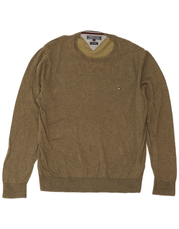 Tommy Hilfiger Jersey con cuello redondo para hombre, talla grande, algodón caqui