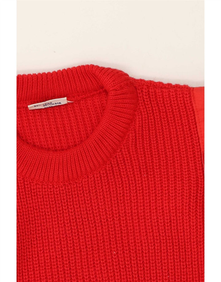 Vintage hombres cuello redondo jersey suéter medio rojo lana