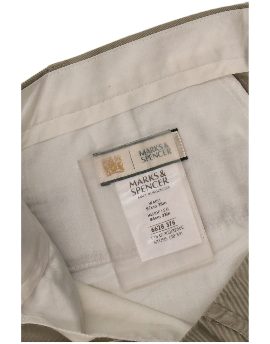 Marks & Spencer Pantalón de traje con pinzas para hombre W38 L33 Poliéster beige