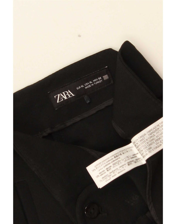 Zara Mujer Pantalón Chino Cónico De Cintura Alta XL W32 L32 Poliéster Negro