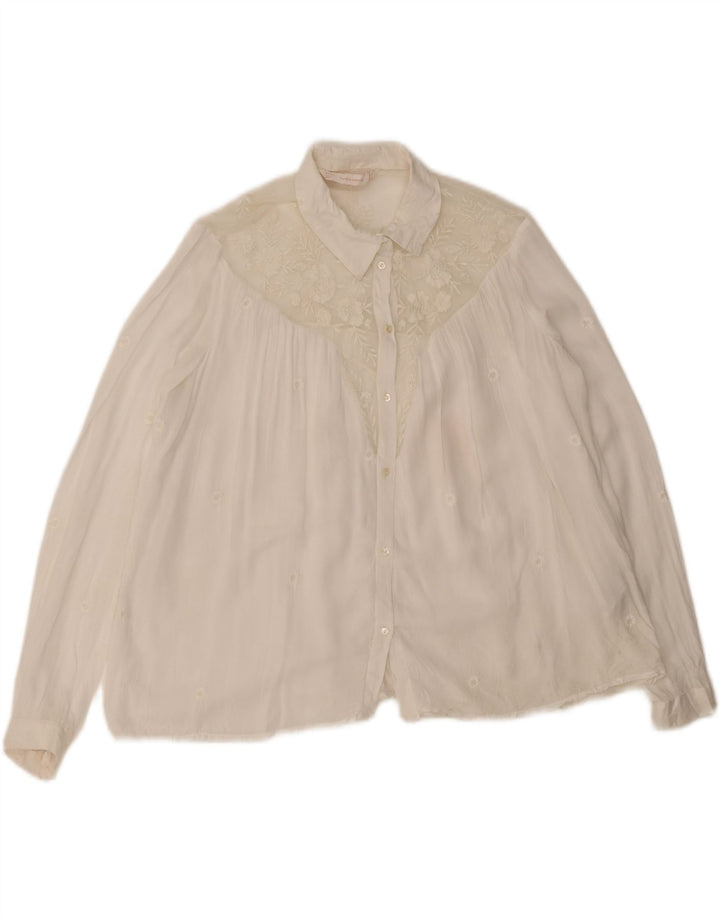 Zara Mujer Trafaluc Blusa Camisa UK 44 Mediano Blanco Floral Poliéster