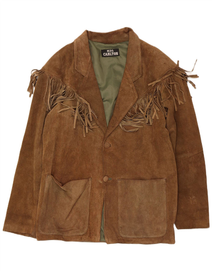Vintage hombres 2 botones ante Blazer chaqueta IT 50 marrón grande