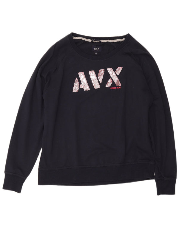 Avirex Sudadera gráfica para mujer Jumper UK 20 2XL Algodón azul marino