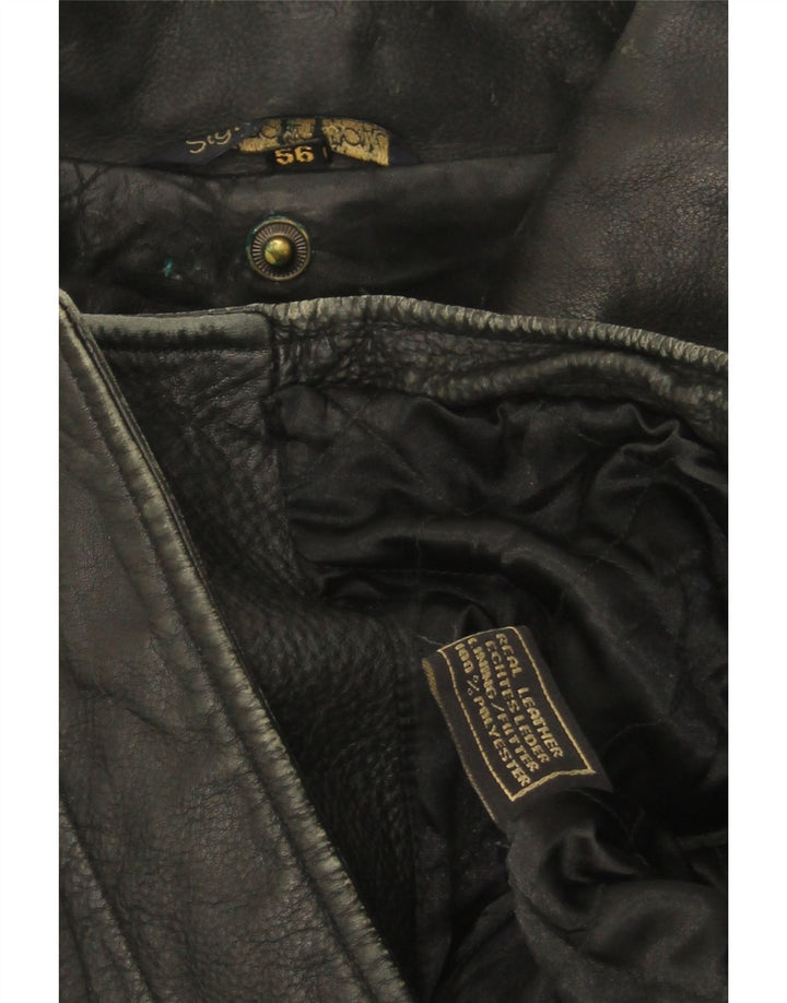 Chaqueta de cuero vintage para hombre IT 56 3XL cuero negro