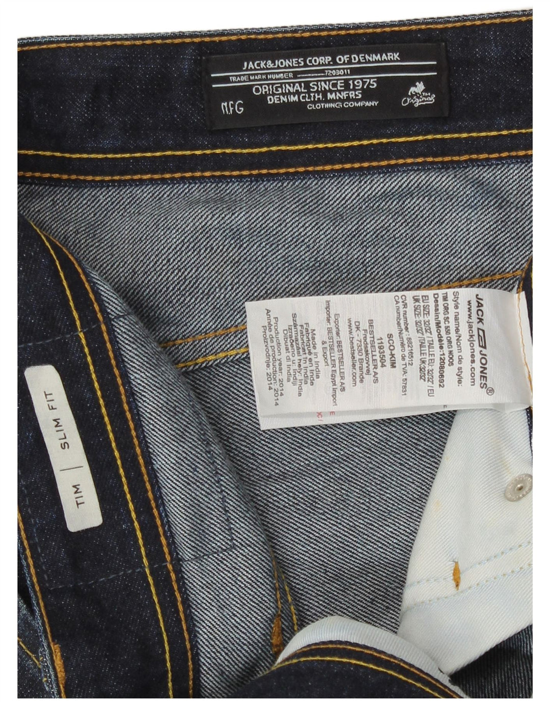 Jack & Jones Hombre Tim Slim Jeans W32 L32 Algodón Azul Marino