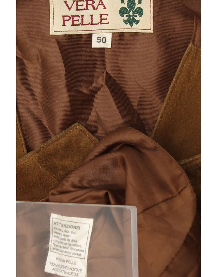 VINTAGE Chaleco de ante para hombre IT 50 Cuero marrón medio