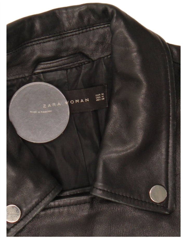 Zara Chaqueta Motera De Cuero Para Mujer UK 42 Mediana Negro