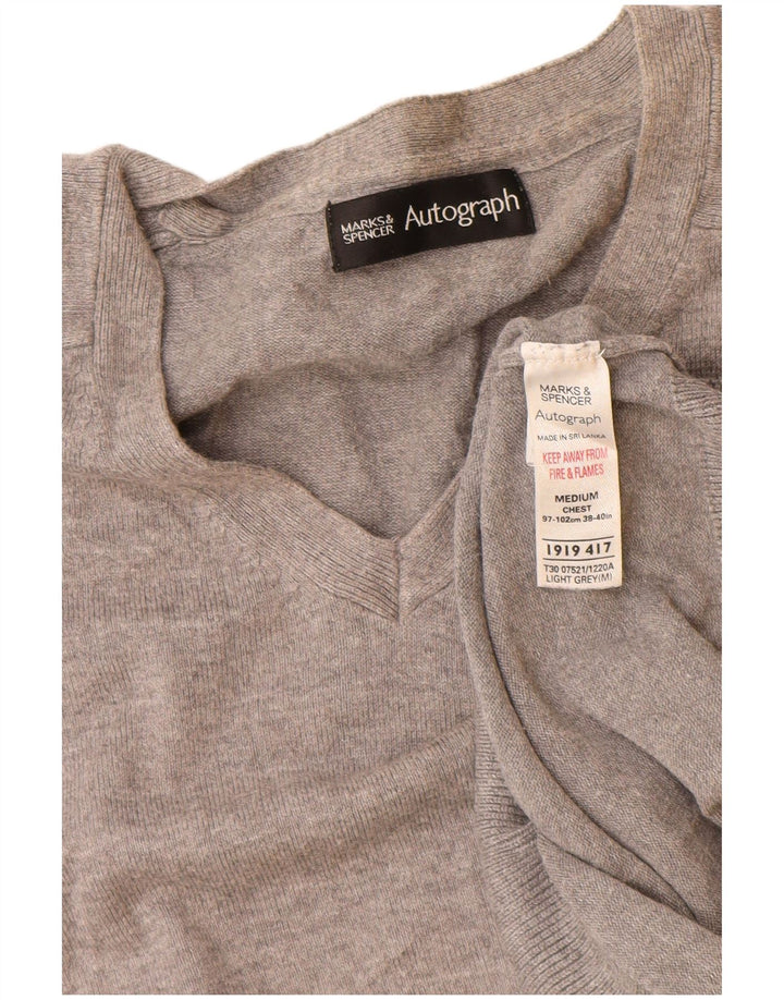 Marks & Spencer Suéter tipo jersey con cuello en V autógrafo para mujer UK 44 Gris medio