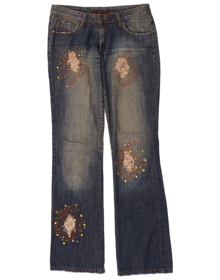 Elisa Landri Jeans desgastados con corte de bota para mujer IT 44 Medium W30 L35 Azul