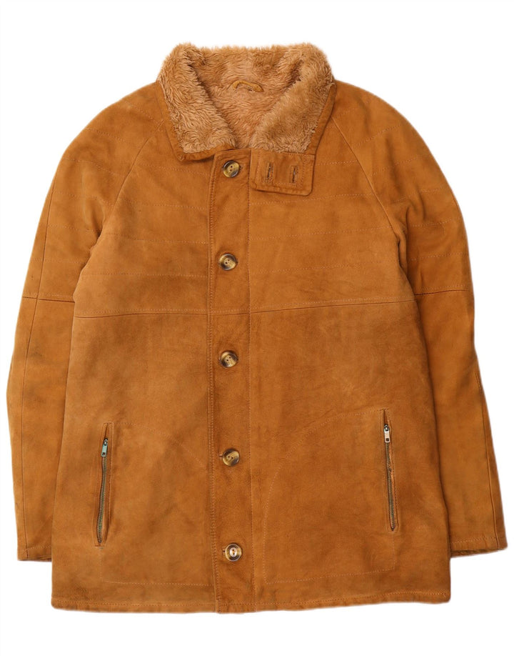 Chaqueta de piel de oveja vintage para hombre IT 52 XL cuero marrón