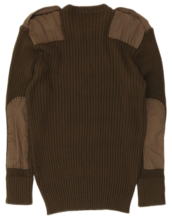 Vintage hombres militar cuello redondo jersey suéter IT 44 XS caqui acrílico