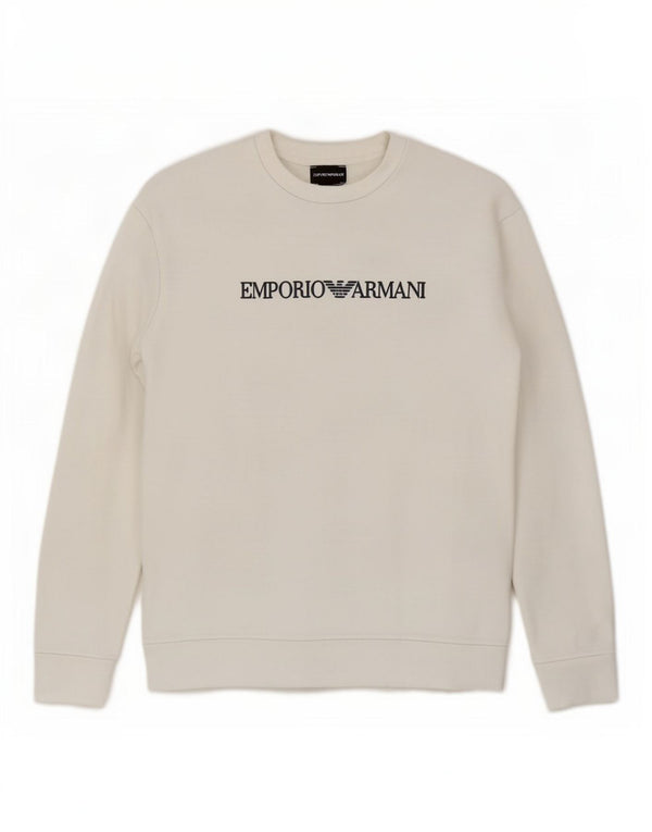 Emporio Armani Mens Graphic Sudadera Jumper 2XL Blanco Modal