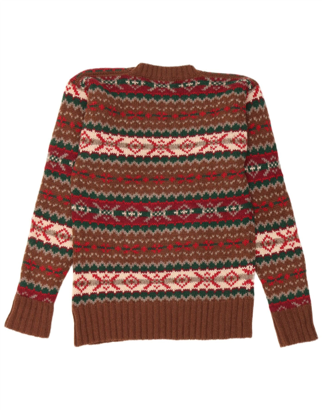 Chaps Hombre Cuello Redondo Jersey Suéter Pequeño Marrón Fair Isle Lana Virgen