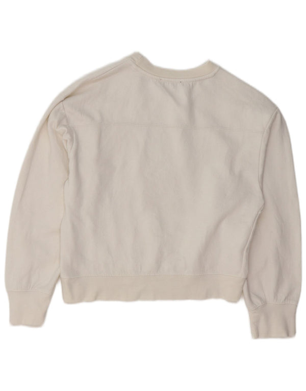 ZARA Mujer Oversize Crop Sudadera Jumper UK 10 Small Blanco Algodón