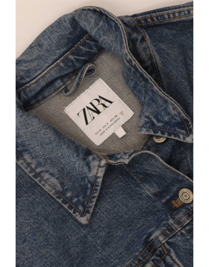 Zara Mujer Crop Denim Chaqueta UK 10 Small Azul