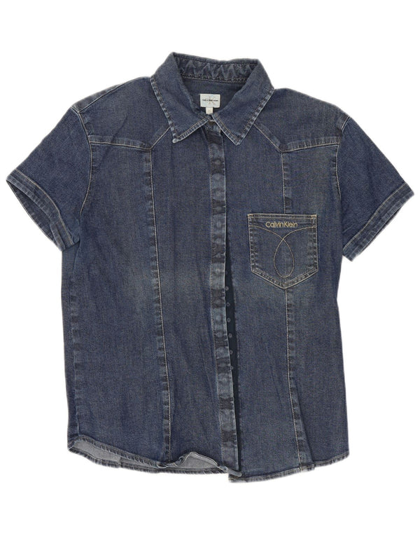 CALVIN KLEIN JEANS Womens Short Sleeve Denim Shirt UK 18 XL Blue Cotton