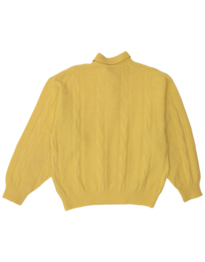 Vintage hombres polo cuello jersey suéter grande lana amarilla