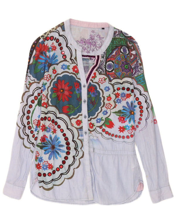Desigual Blusa camisera gráfica para mujer UK 10 Small Blue Floral Cotton