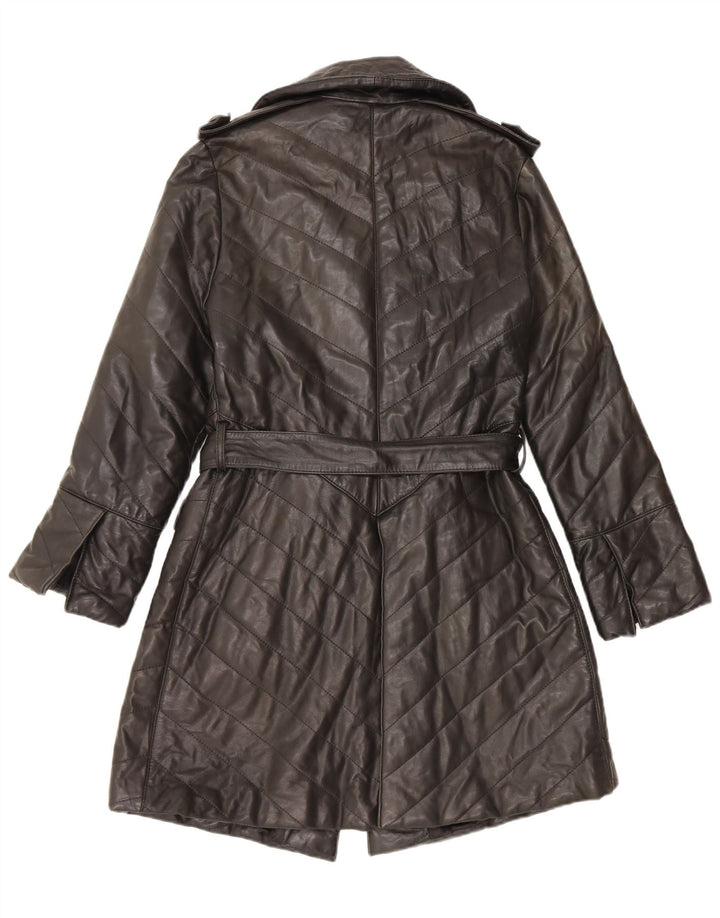 Vintage mujer cuero abrigo Reino Unido 14 cuero negro medio