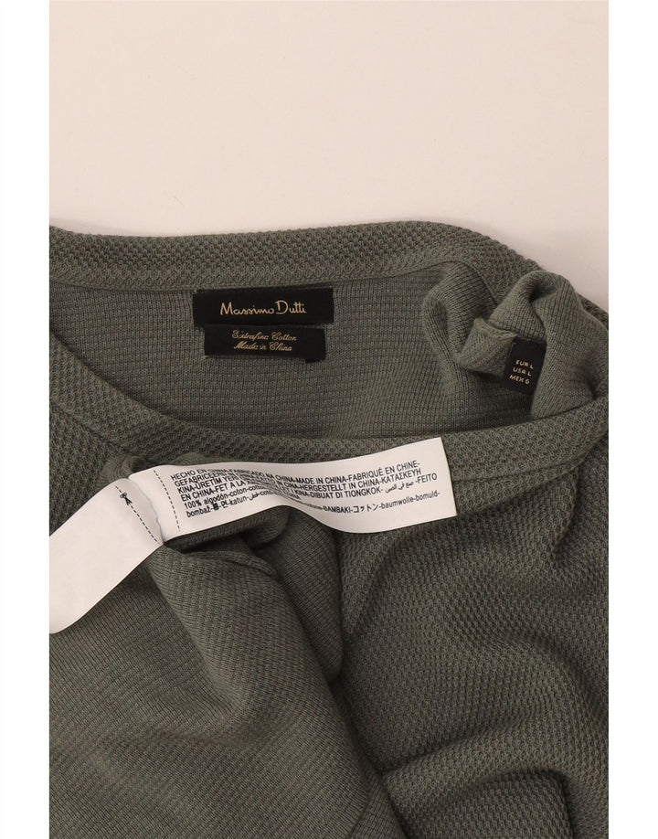Massimo Dutti Hombre Top Manga Larga Grande Algodón Verde