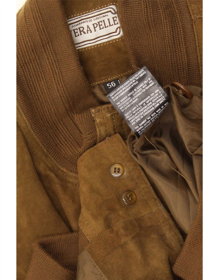 Vintage hombres ante bomber chaqueta Reino Unido 40 cuero beige grande