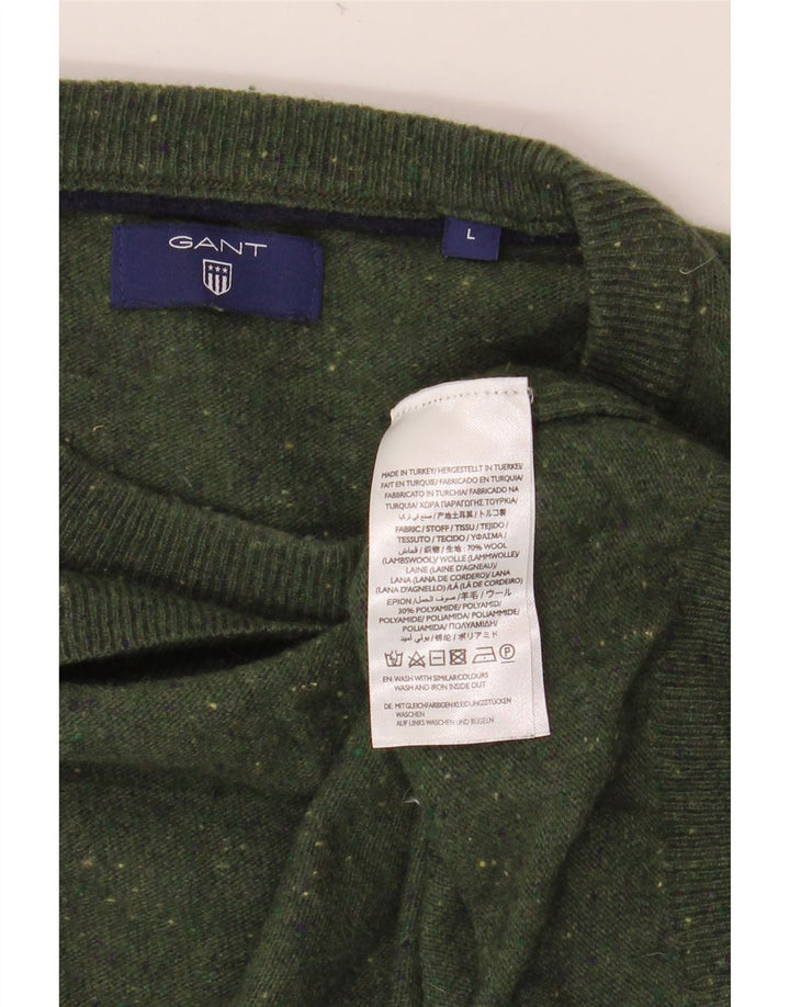 GANT Suéter tipo jersey con cuello redondo para mujer UK 46 Large Lana moteada verde