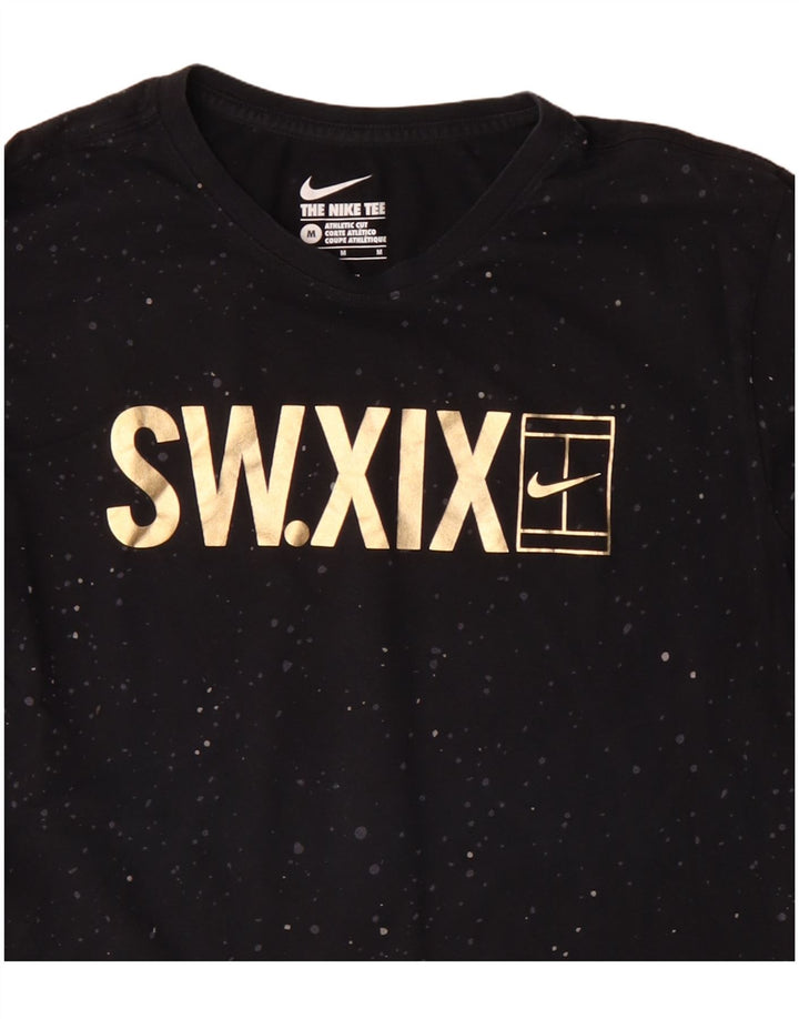 Nike Camiseta con gráfico de corte atlético para hombre, manga larga, algodón moteado en negro mediano