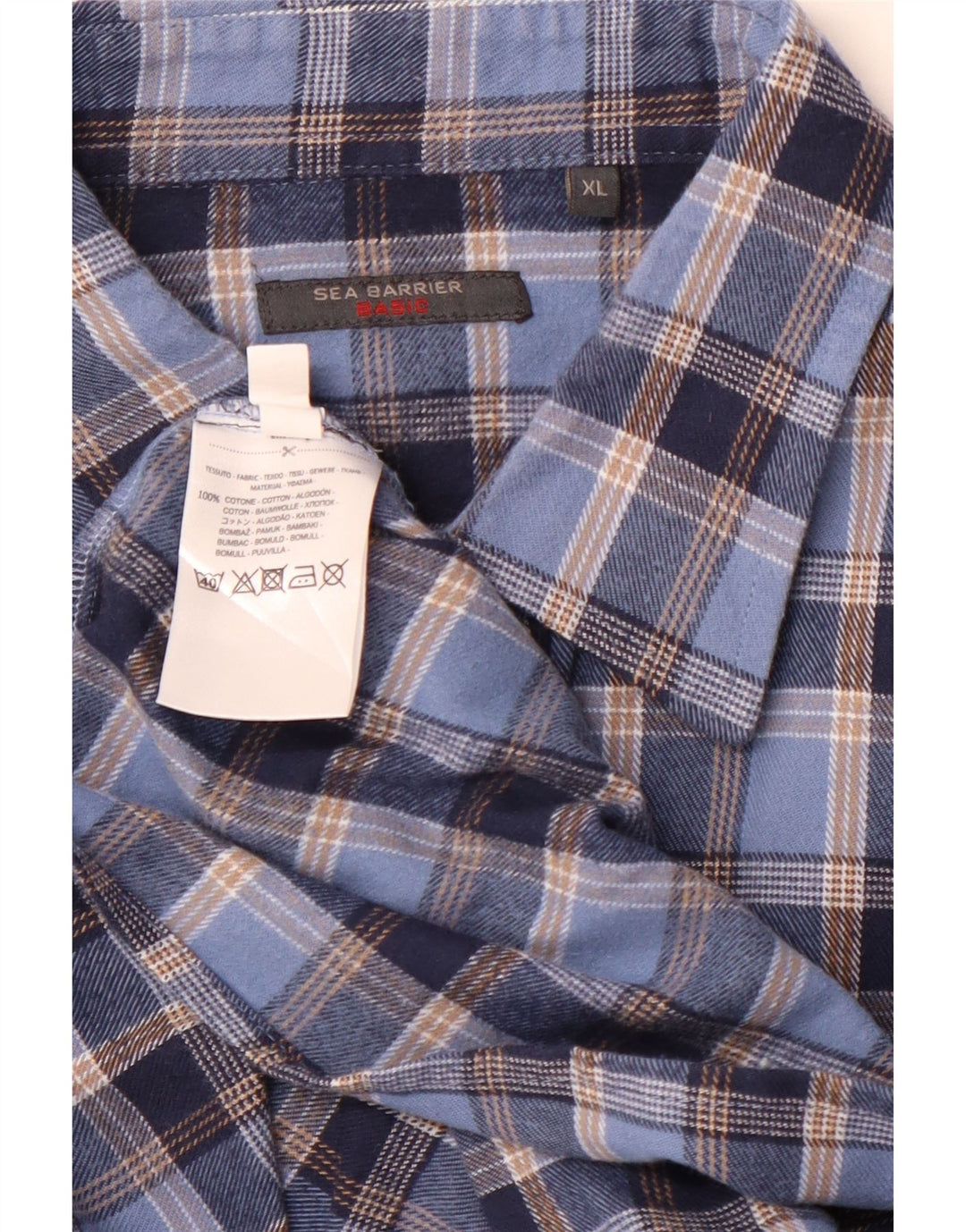 SEA BARRIER Camisa de franela para hombre XL Algodón a cuadros azul