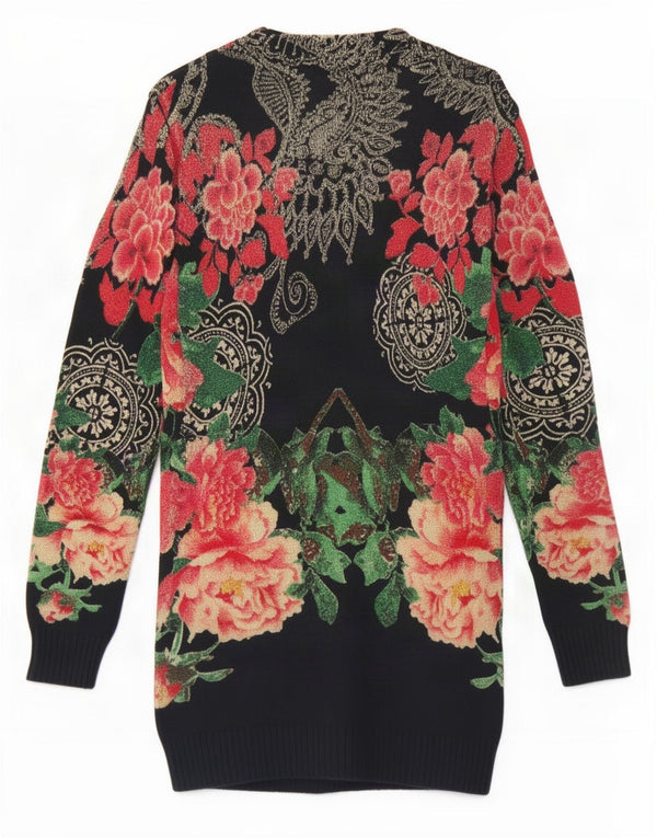Desigual Jersey largo con cuello en V para mujer UK 12 Medium Black Floral