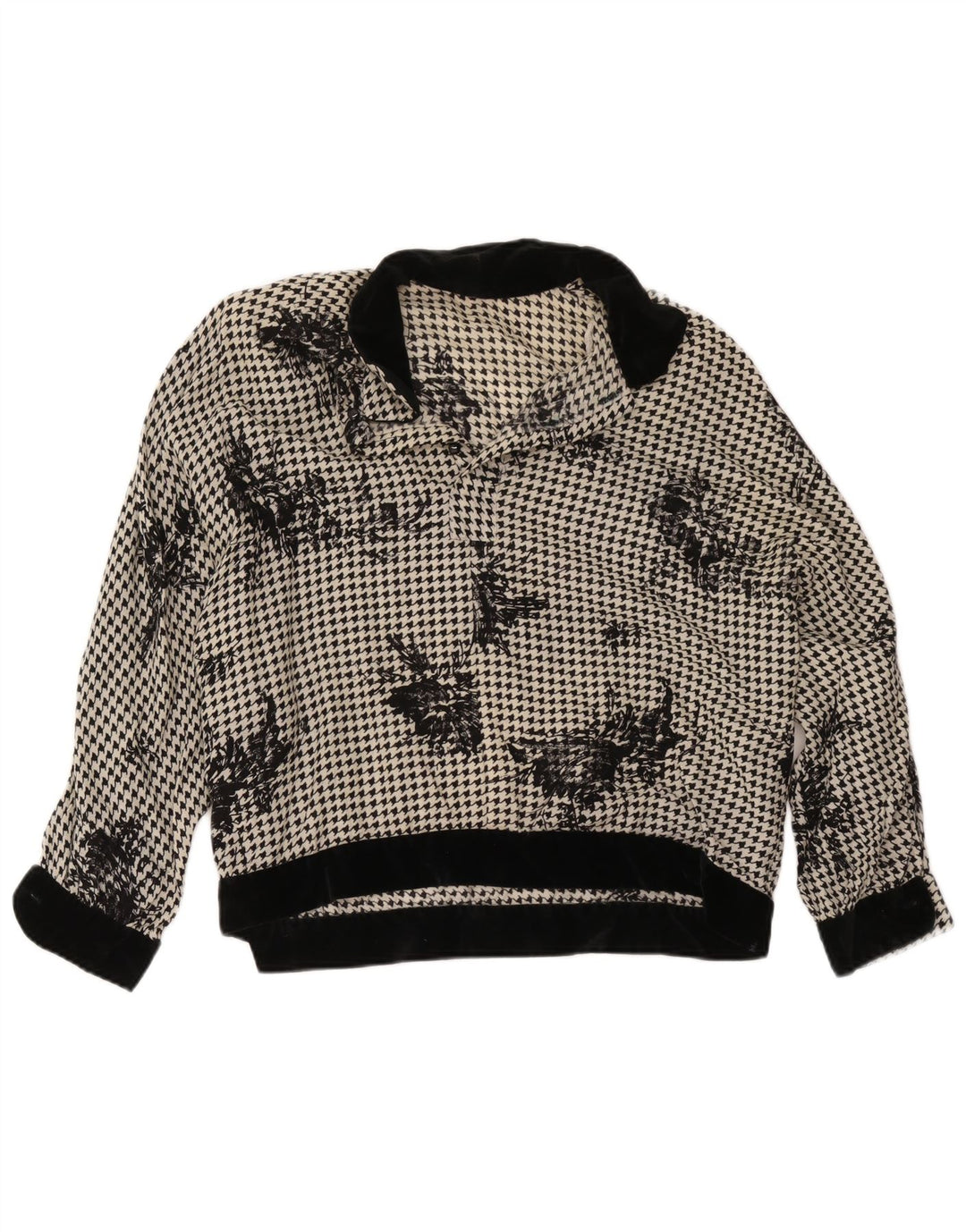 Vintage mujer blusa de gran tamaño Top Reino Unido 18 XL pata de gallo negro
