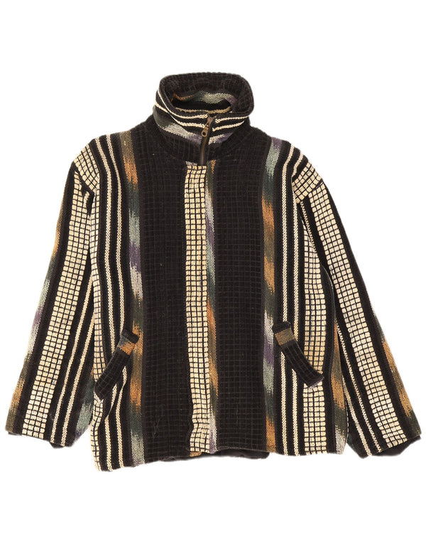 Vintage hombres bomber chaqueta Reino Unido 38 algodón de rayas negro medio