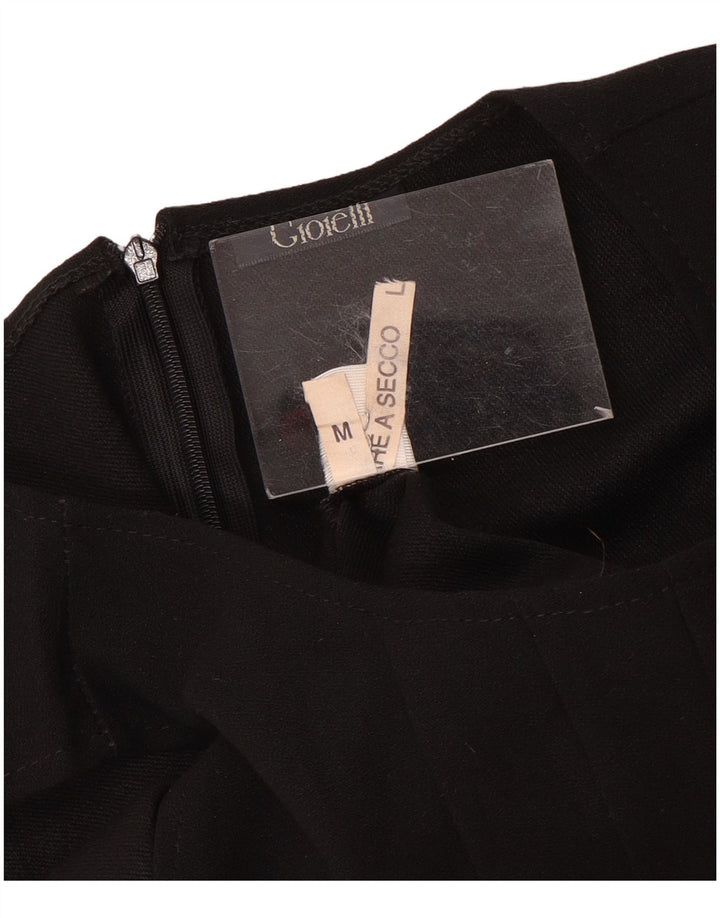 Vintage mujer sin mangas A-Line vestido Reino Unido 12 lana negra mediana