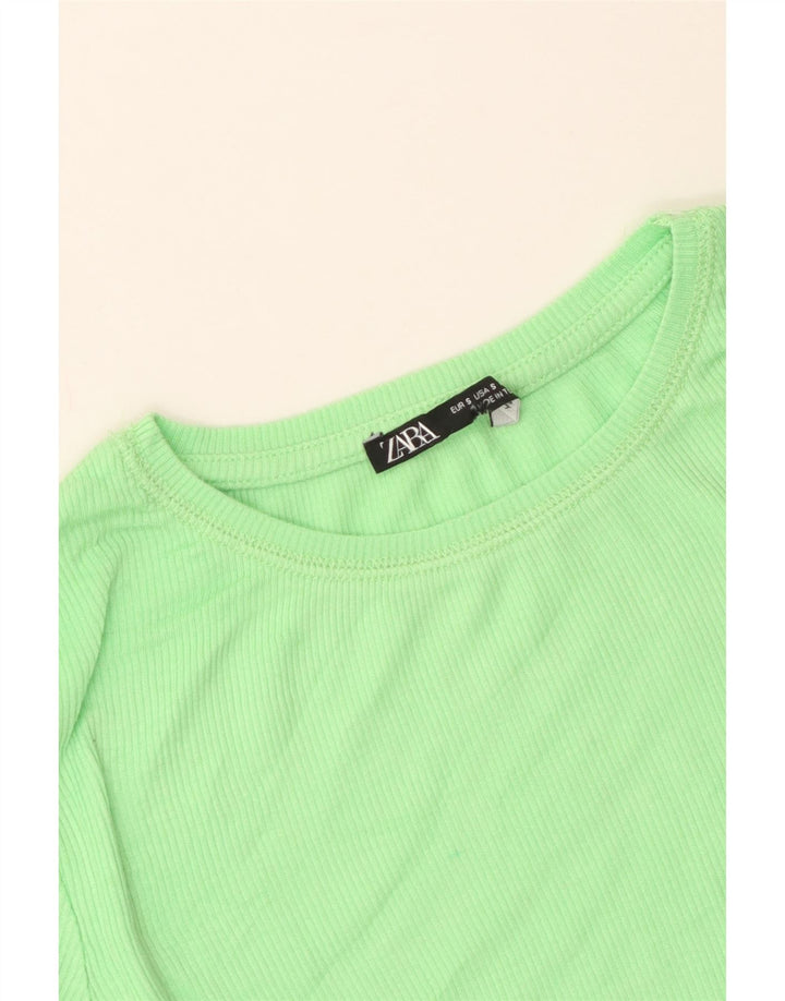 Zara Mujer Camiseta Top UK 8 Small Verde