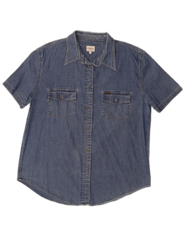 CALVIN KLEIN JEANS Camisa vaquera de manga corta para mujer UK 40 XL Algodón azul
