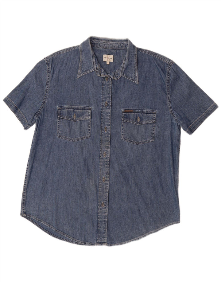 CALVIN KLEIN JEANS Camisa vaquera de manga corta para mujer UK 40 XL Algodón azul