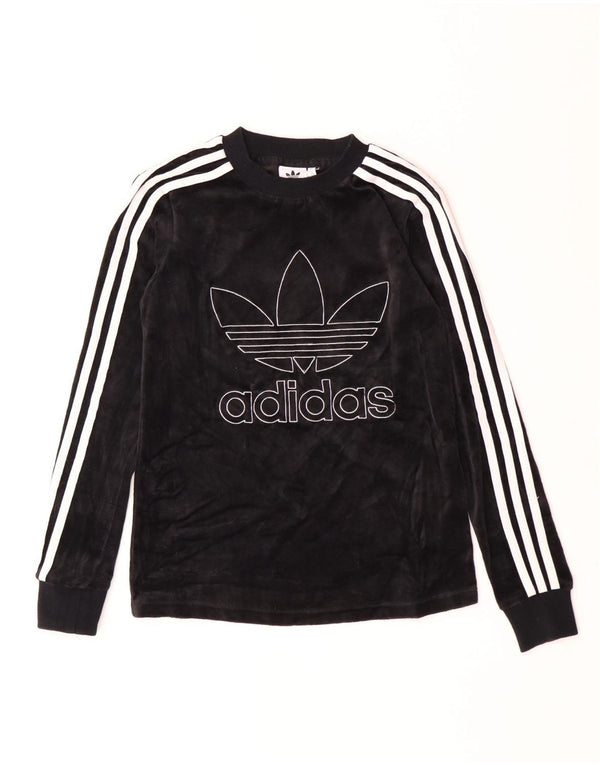 Adidas Mujer Velour Graphic Top Manga Larga UK 4 XS Algodón Negro