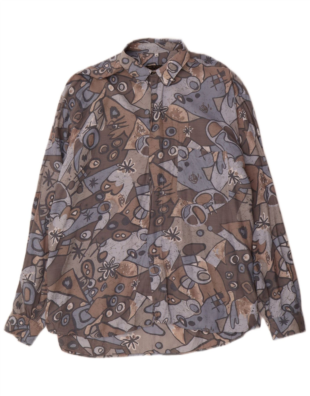 Camisa Vintage Hombre XL Gris Geométrico
