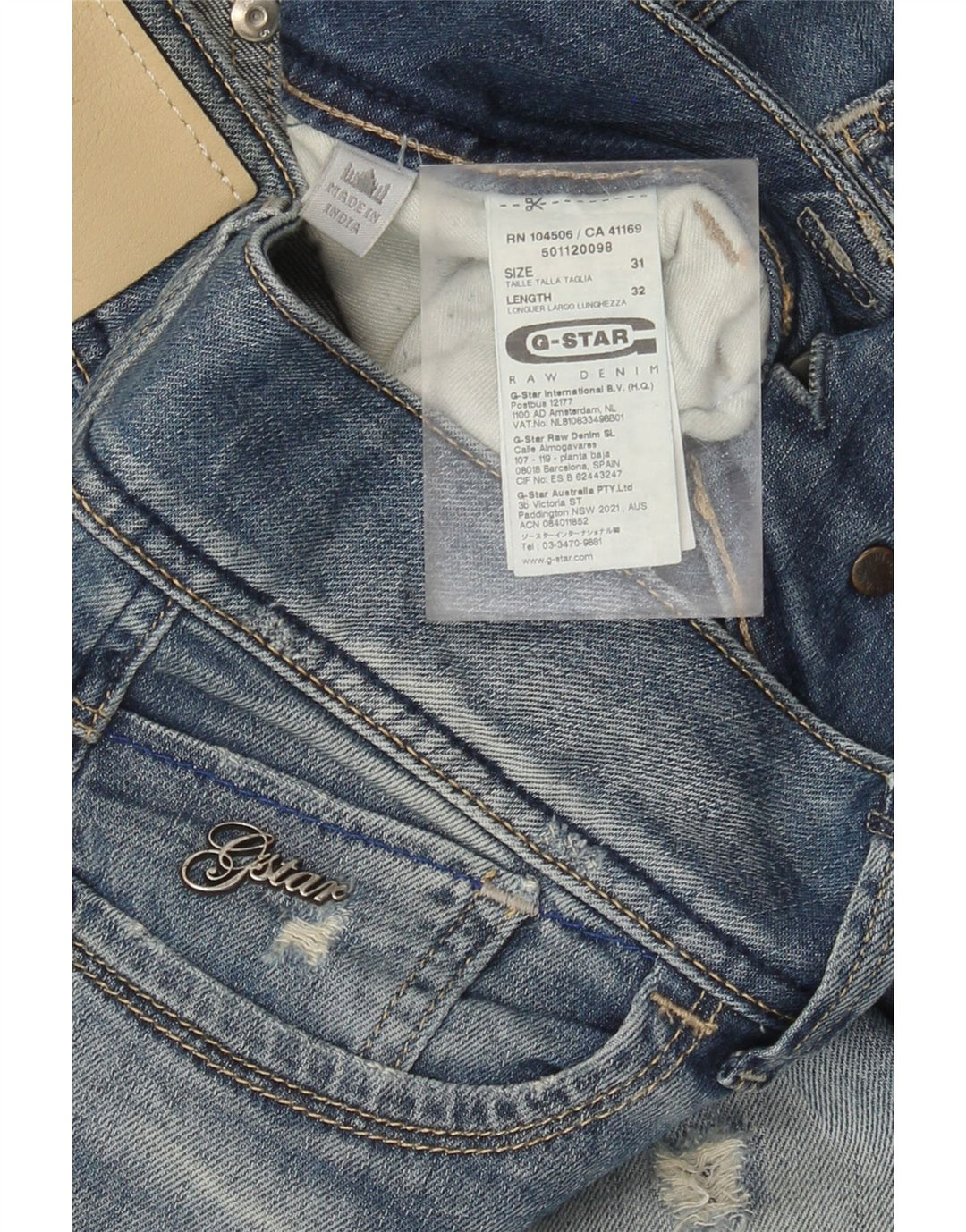 Jeans Rectos Desgastados Para Mujer G-Star W31 L32 Algodón Azul