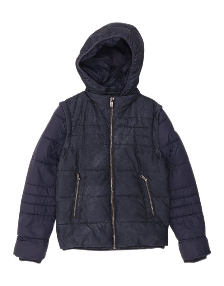 Guess Chaqueta acolchada con capucha para hombre UK 36 Small Poliéster azul marino