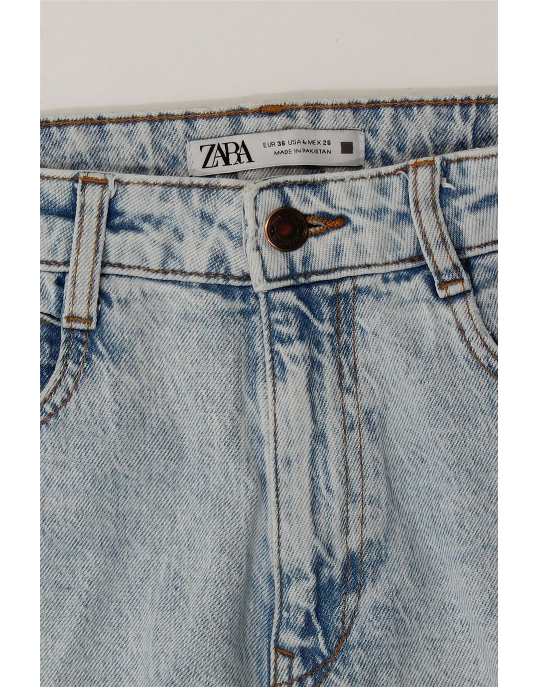 Zara Vaqueros desgastados de cintura alta para mujer EU 36 XS W26 L27 Algodón azul
